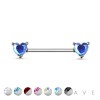 DOUBLE HEART CZ PRONG SET 316L SURGICAL STEEL NIPPLE BAR
